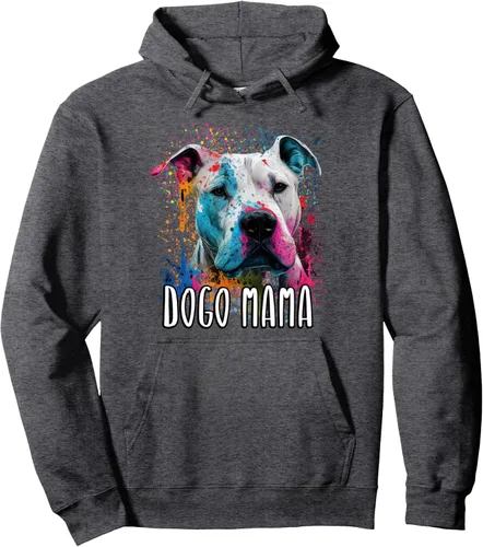 Vista 4 de Sudadera con capucha colorida Splash Art Dogo Argentino Mama Retrato Cachorro, Negro