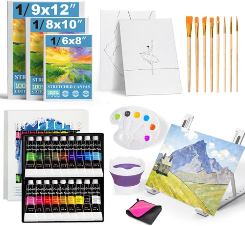 Vista 8 de Juego de Pintura Whalsure, Juego de Pintura Acrílica para Niños y Adultos - Suministros de Pintura con 18 Pinturas Acrílicas, 8 Pinceles de Pintura
