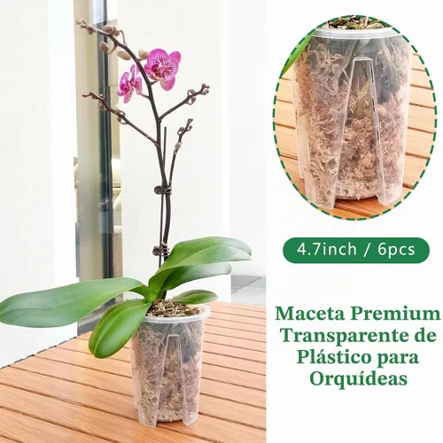 Vista 3 de Maceta para Orquídeas Paquete de 6 de 4.7'' x 5.6'', Macetas de Orquídeas de Plástico Transparente con Agujeros para Trasplantar, Maceta Resistente