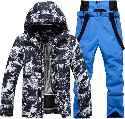 Vista 8 de Conjunto de chaqueta y pantalón de esquí para hombre, trajes de esquí impermeables para hombre, chaqueta de snowboard, traje de nieve cálido