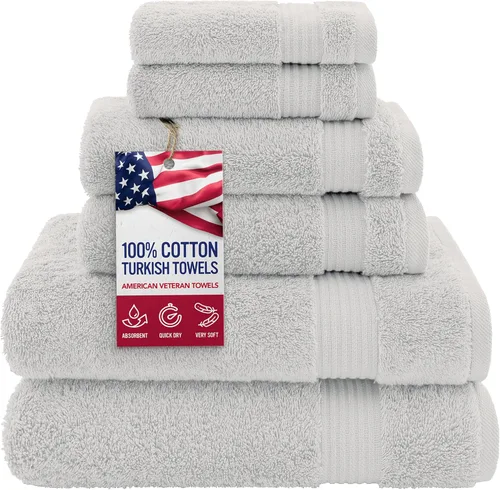 Vista 77 de Juego de toallas American Veteran Towel, de lujo, 6 piezas de algodón 100 % turco para máxima suavidad y absorción, para hotel y spa