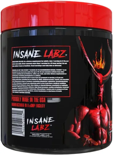 Vista 3 de Insane Labz Hellboy Edition - Polvo de preentrenamiento estimulante, con beta alanina, L citrulina y cafeína, aumenta la concentración, la energía