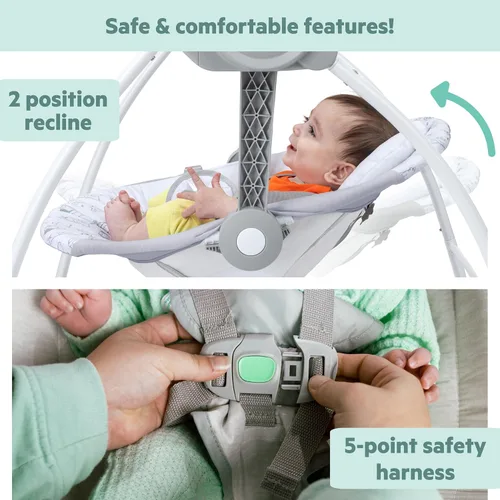 Vista 3 de Bright Starts Disney Baby Winnie The Pooh Milestone Swing, amigos clásicos, diseño plegable con juguetes y melodías, unisex, recién nacido +