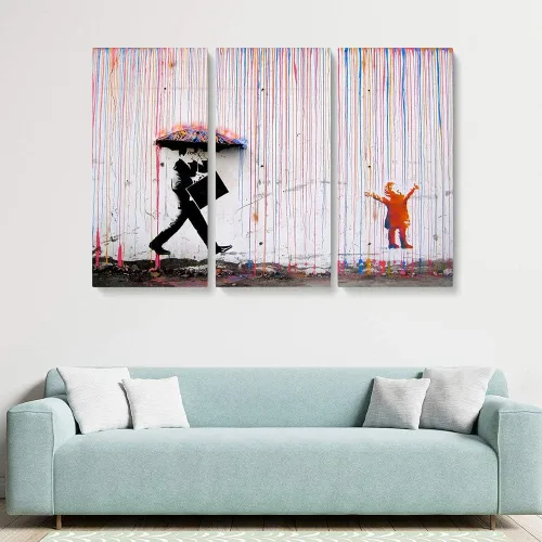 Vista 6 de Banksy Graffiti Street Art Colecciones de lienzos de arte callejero. Listo para colgar. Fabricado en Estados Unidos #FULL2
