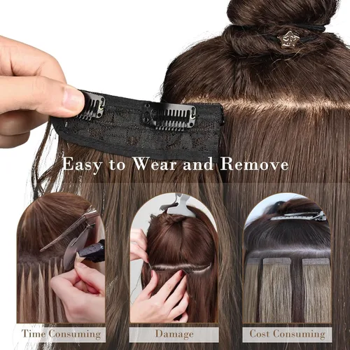 Vista 5 de REECHO Extensiones de cabello, 4 piezas, extensiones de cabello con clip HE001, extensiones de cabello sintéticas naturales y suaves para mujer