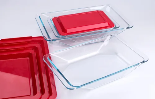Vista 4 de Juego de 8 bandejas de vidrio templado para hornear con tapas sin bisfenol A. Apto para horno, microondas, refrigerador y lavavajillas, 0.8L, 1.5L