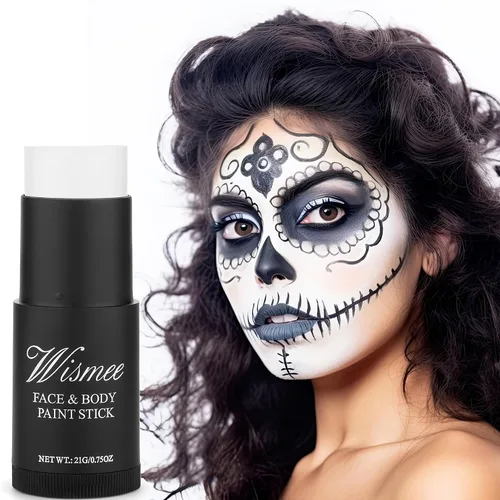 Vista 3 de Palo de pintura facial blanca de payaso, cobertura completa, maquillaje de cuerpo blanco para Halloween, cosplay, bromista, zombi, vampiro