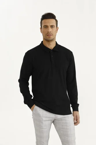 Vista 5 de GINGTTO Polo y suéter de manga larga para hombre ajuste delgado elástico casual elegante con botones