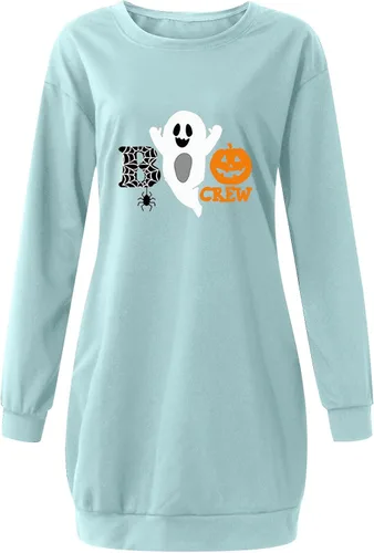 Vista 5 de Vestido de Halloween para mujer casual color liso manga larga cuello redondo bolsillo 2022