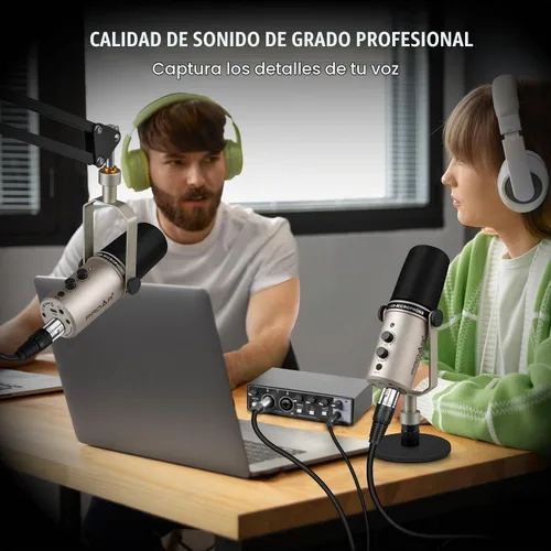 Vista 4 de Micrófono dinámico de podcasting USB/XLR, micrófono USB profesional para juegos para computadora de PC con cancelación de ruido, kit de micrófono