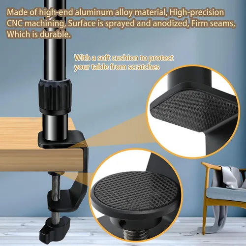 Vista 10 de Soporte de escritorio de montaje para cámara, rodamiento de 18 libras, base y parte superior ajustable en 360°, con tornillo de 1/4 "3/8" 5/8