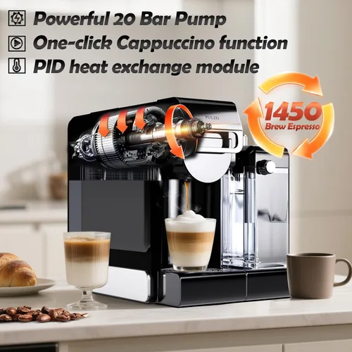 Vista 6 de PULZO Máquina de café expreso con espumador automático de leche, cafetera
