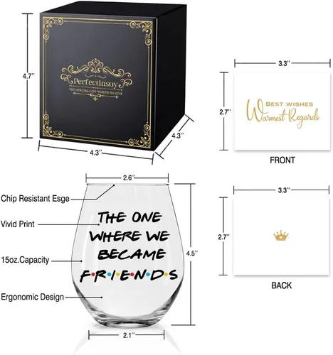 Vista 2 de Perfectinsoy The One Where We Became Friends - Caja de regalo de copa de vino, regalos de amistad para mujeres, copa de vino de amistad, regalo