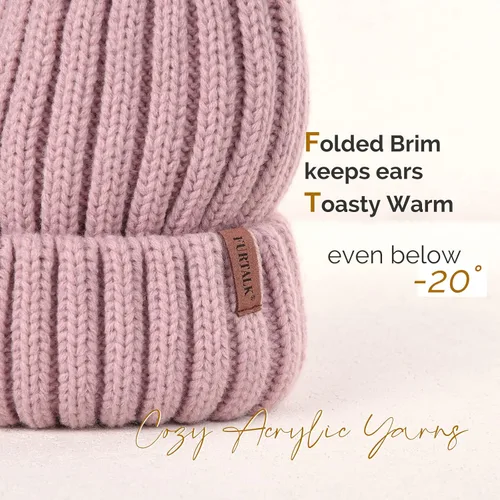 Vista 2 de FURTALK - Gorro de punto para el invierno con pompón de piel sintética, cálido, para mujeres
