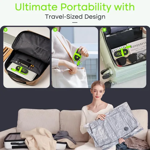 Vista 7 de 9 Pack Bolsas de Almacenamiento al Vacío de Viaje con Bomba Eléctrica USB, Bolsas de Tamaño de Equipaje de Mano de Ahorro de Espacio para Ropa