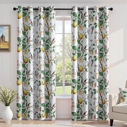 Vista 40 de MYSKY HOME Cortinas florales para puerta francesa de 40 pulgadas de largo, juego de 2 cortinas opacas de privacidad con bolsillo para barra A-verde