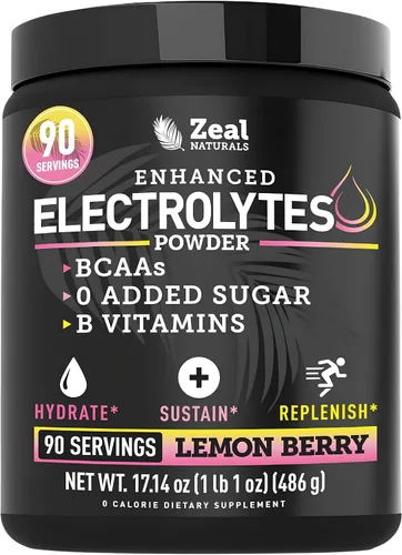 Vista 15 de Zeal Naturals Bebida de recuperación de electrolitos en polvo (90 porciones Cereza negra) con 0 azúcar+BCAA +Vitaminas B Suplemento