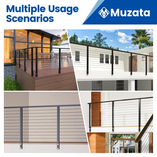 Vista 9 de Muzata Kit de barandilla de cable de acero inoxidable que ahorra espacio, perforado a nivel, para montaje lateral, 4 piezas, negro, 36 pulgadas