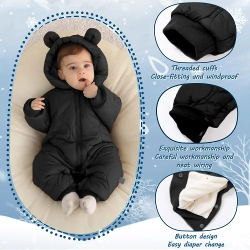 Vista 4 de Traje de nieve para bebés y niñas recién nacidos, overol de invierno para recién nacidos, ropa para exteriores, abrigo de una sola pieza, sudaderas