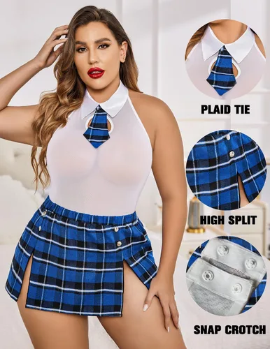 Vista 2 de Avidlove Lencería de colegiala de talla grande para mujer, disfraces sexys de cosplay, conjunto de lencería para juegos de rol, traje L-4XL