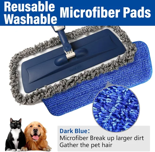 Vista 3 de PowerMop para limpieza de suelos con 3 almohadillas lavables, mopa de microfibra húmeda y seca con botella recargable de 24.3 fl oz para cocina