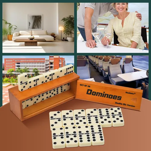 Vista 5 de Conjunto de dominós para adultos, juego de dominós jumbo doble 6, juego de mesa clásico para adultos y personas mayores, dominó doble seis