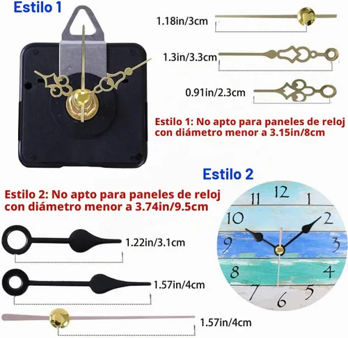 Vista 3 de Paquete de 2 mecanismos de movimiento de reloj en miniatura de pared sin tictac con 5 pares de manecillas cortas, kit de motor de cuarzo, funciona