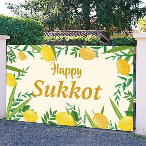 Vista 2 de Cartel de fondo de Happy Sukkot con 70.8 x 43.3 pulgadas, pancarta de fondo de Happy Sukkah, fondo de fotografía judía Etrog Lulav para cabina