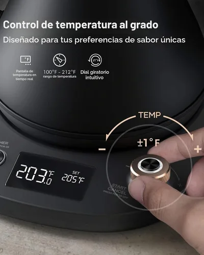 Vista 4 de Hervidor de cuello de cisne con control de temperatura, hervidor eléctrico para café y té, interior de acero 100% inoxidable, calentamiento rápido