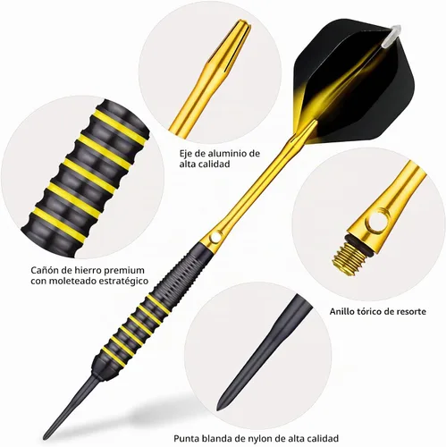 Vista 3 de centaur Juego de 12 dardos de punta suave, juego profesional de 18 gramos con punta de plástico y 4 colores de cañas de aluminio premium, 100 puntas