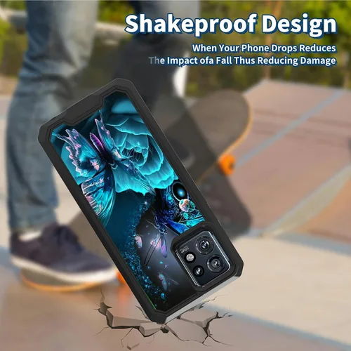 Vista 3 de Funda para Motorola Edge Plus para Moto Edge Plus 2023 con diseño de patrón de mariposa artística a prueba de caídas de policarbonato duro de doble