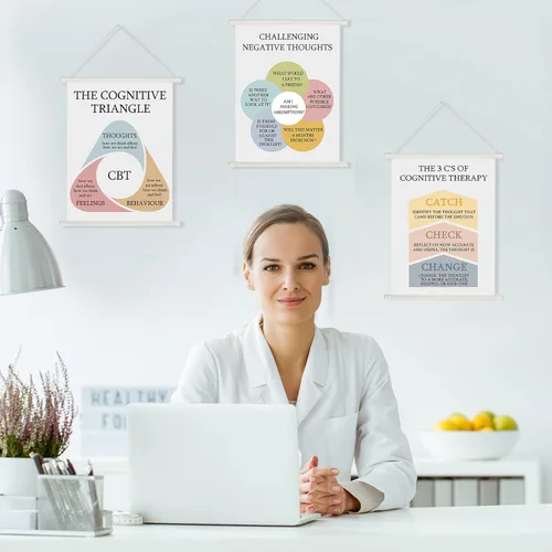 Vista 5 de Gersoniel 3 piezas desafiantes pensamientos negativos terapia, decoración de oficina, pósteres de salud mental, carteles calmantes de esquina