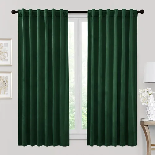 Vista 51 de RYB HOME Cortinas 100% opacas de terciopelo blanco para dormitorio, pestaña trasera y bolsillo para barra, aislamiento térmico, cortinas
