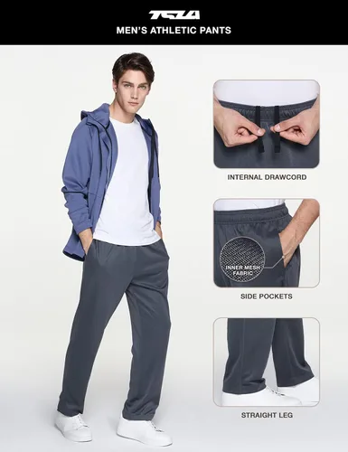 Vista 5 de TSLA Pantalones deportivos de senderismo para hombre, elásticos, pantalones rectos, pantalones deportivos ligeros con bolsillos laterales