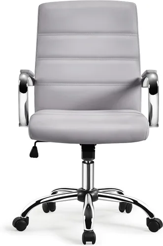 Vista 11 de Topeakmart Silla de oficina con respaldo medio, silla ejecutiva giratoria ajustable de piel sintética, color negro
