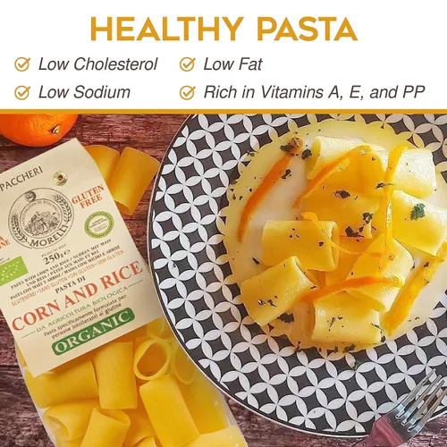Vista 4 de Morelli Paccheri Pasta orgánica, grande, sin gluten hecha de maíz y arroz, pasta sin gluten de Italia, pasta gourmet italiana, 8.8 onzas