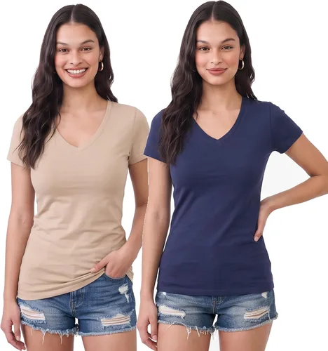 Vista 113 de Emmalise Camiseta de manga corta para mujer, cuello en V, tallas junior y plus