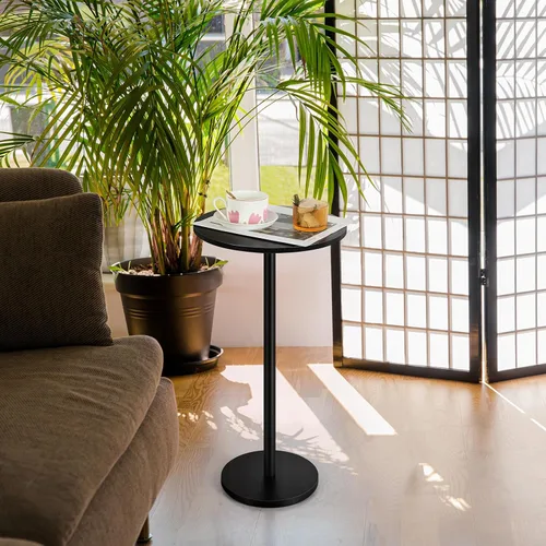 Vista 6 de Vrisa Mesa de bebida para espacios pequeños, pedestal redondo, pequeña y moderna, mesa auxiliar de Martini para sala de estar, dormitorio, sofá