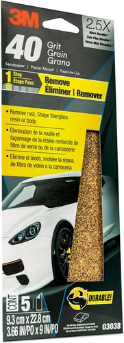 Vista 2 de Papel de lija 3M, 03038, grano 40, 3 2/3 x 9 pulgadas, 5 hojas