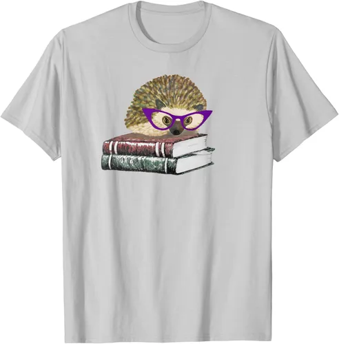 Vista 6 de Adorable erizo libro NERD playera de manga corta, Marino Negro