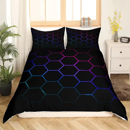 Vista 24 de Funda de edredón de panal para niños, hombres y niñas, juego de ropa de cama moderno con temática geométrica hexagonal, diseño de cuadrícula