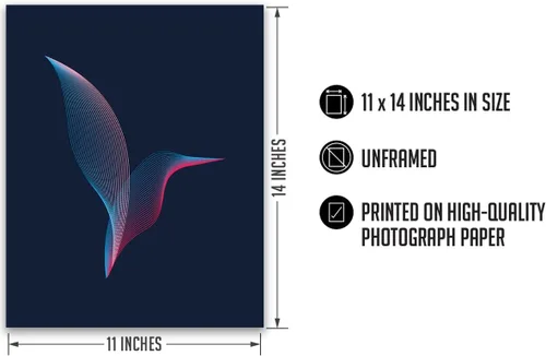 Vista 3 de Moiré Hummingbird Home Decor - Minimalist Bathroom Decor Wall Art - Teen Room Decor - Great Gift for Men, Women and Kids - 11x14 unframed print