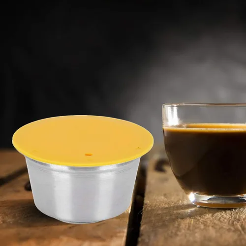 Vista 3 de Cápsulas de café reutilizables recargables de 2.087 in, taza de filtro, cápsula de café de acero inoxidable para cafetera Dolce Gusto (amarillo)