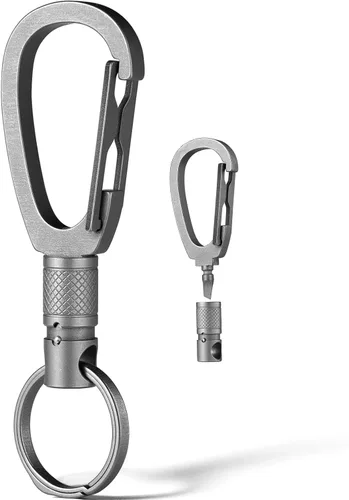 Vista 8 de TIMULTI Clip de llavero de titanio, Clip de llave EDC, llavero giratorio desmontable de liberación rápida, gancho de llavero, soporte para llavero