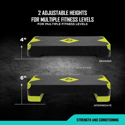 Vista 4 de RBX Plataforma de escalón aeróbico con superficie texturizada antideslizante, pasos ajustables de 2 niveles para ejercicio, compacta, ligera, fácil