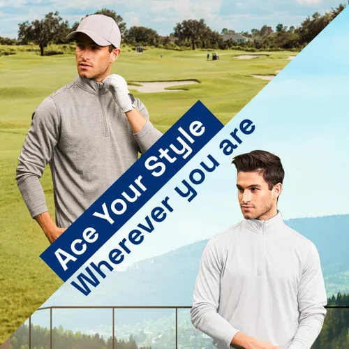 Vista 8 de Long Sleeve Golf Shirt Men 14 Zip Pullover Mens Long Sleeve Sun Protection Shirts UPF 50 Lightweight Athletic Pullover