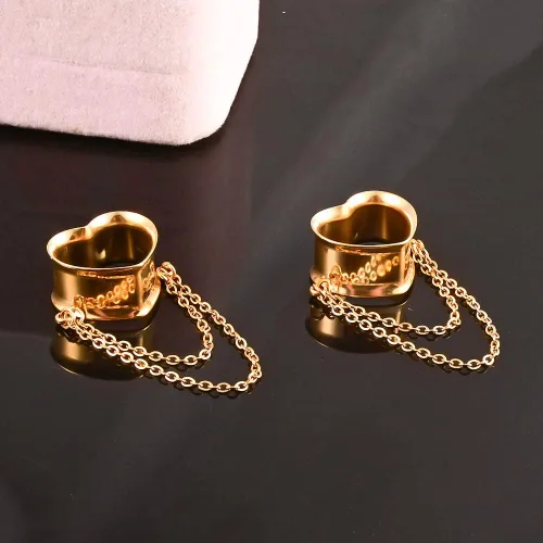 Vista 4 de Vankula 2 cadenas de corazón elegantes hipoalergénico de acero inoxidable de 0.07 onzas (0.07 onzas), tapones de oreja, túneles, expansor