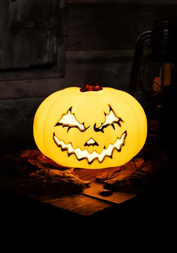 Vista 2 de Decoración de Calabaza Blanca Espeluznante Iluminada de 9 Pulgadas Multicolor