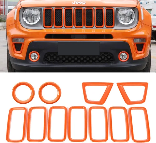 Vista 10 de YOCTM Accesorios para Jeep Renegade 2019 2020 2021, insertos de rejilla delantera, cubierta de malla + marco de luz antiniebla delantera + bisel