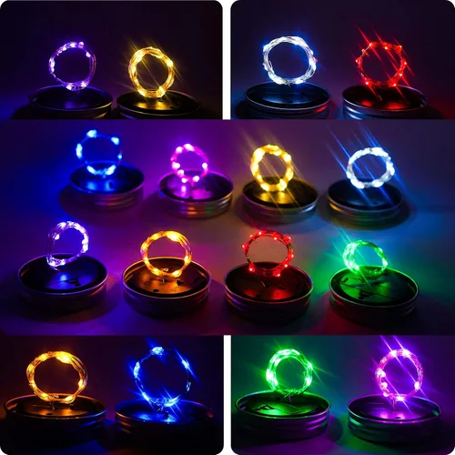 Vista 7 de Luces solares mejoradas para frascos, paquete de 8 unidades, 10 LED, impermeables, para frascos de luciérnaga, luces con ganchos
